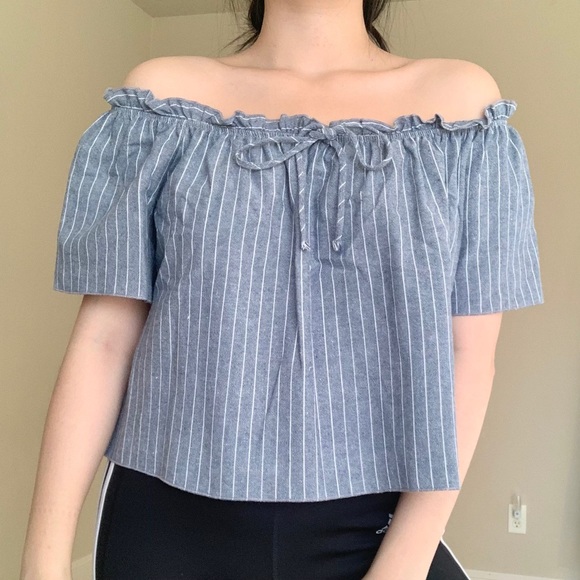 🛍Denim Off-Shoulder Top - Picture 1 of 5